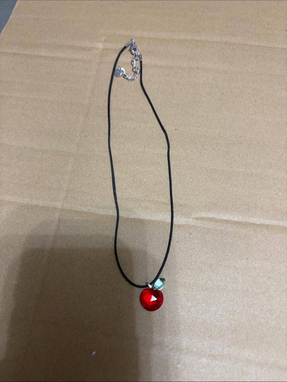 Swarovski Red Crystal Apple Pendant Necklace with Green Leaf Accent